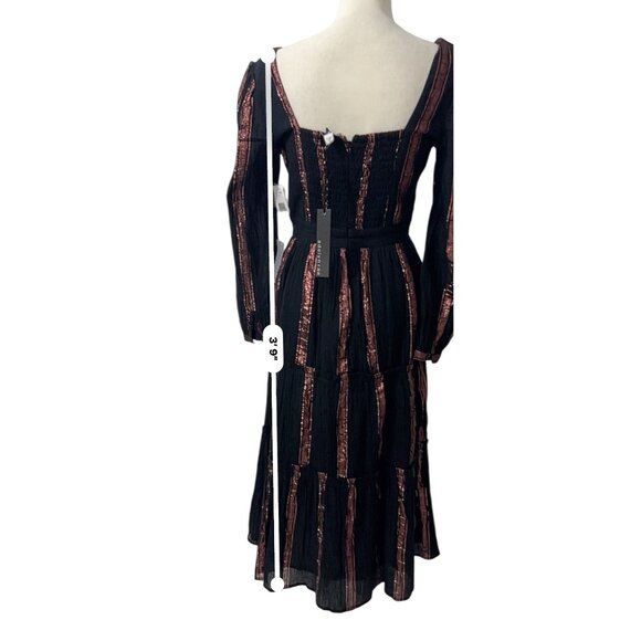 Adelyn Rae Dark Romantic Festival Chic Striped Long Sleeve Tiered Midi Dress S - Picture 6 of 12